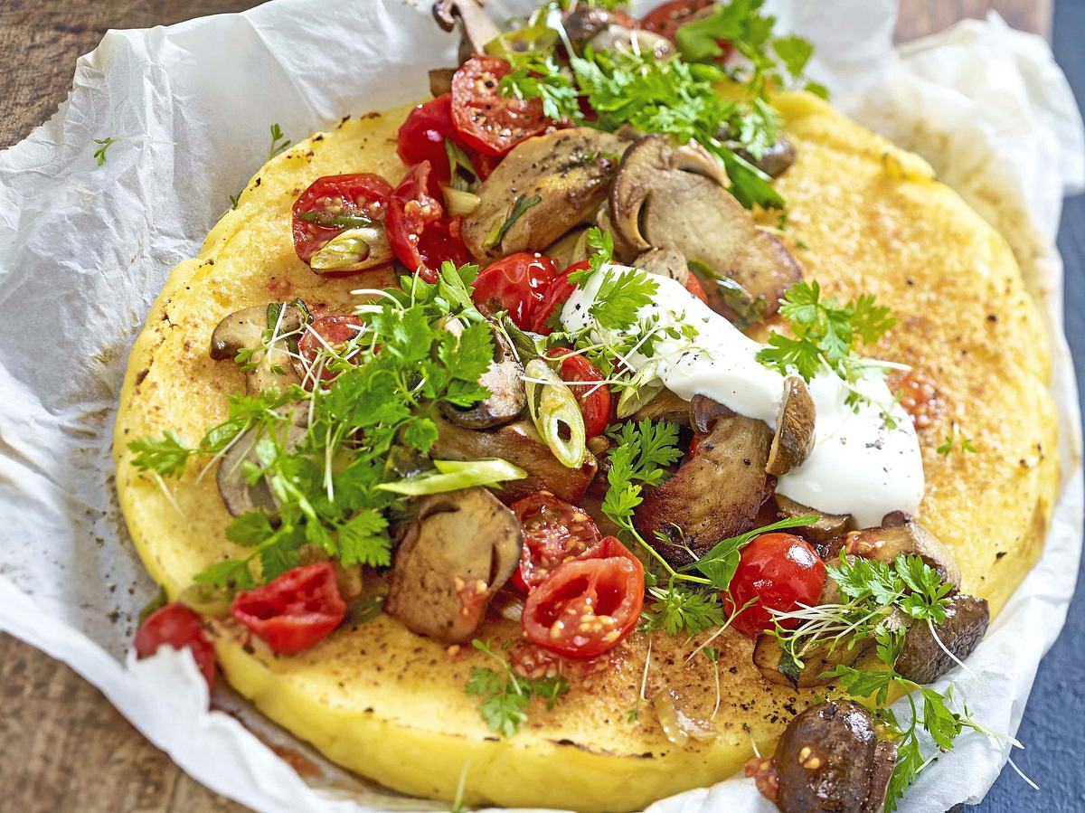 Baked Polenta mit Pilzen & Tomaten Rezept