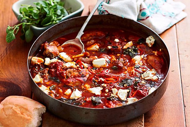 Feel-Good-Saganaki mit Hähnchen Rezept Feel-Good-Saganaki mit Hähnchen Rezept