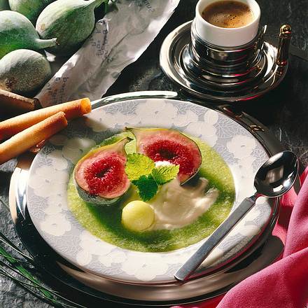 Feige auf Melonenpüree mit Zitronensahne Rezept