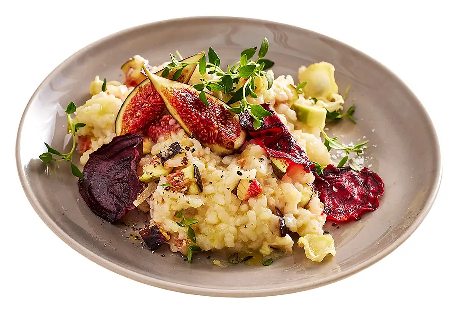 Feigen-Risotto mit Gemüse-Chips Rezept Feigen-Risotto mit Gemüse-Chips Rezept