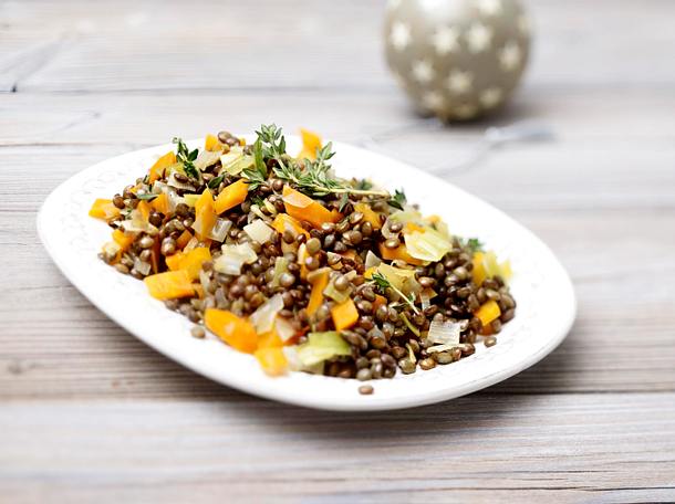 Feine Balsamicolinsen mit Gemüse Rezept