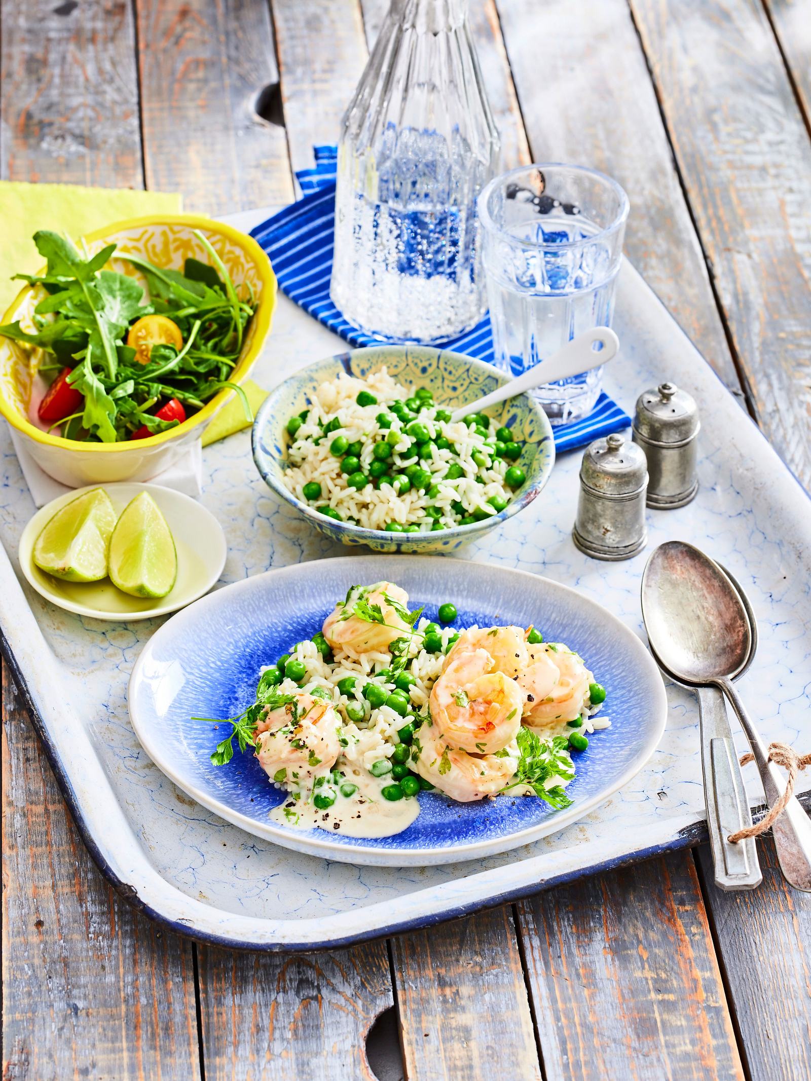 Feine Knoblauchgarnelen zu Erbsenreis Rezept | LECKER