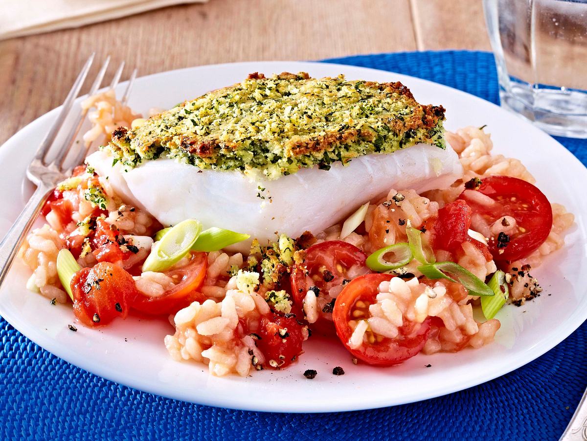 Feines Kräuter-Fischfilet auf Tomatenrisotto Rezept