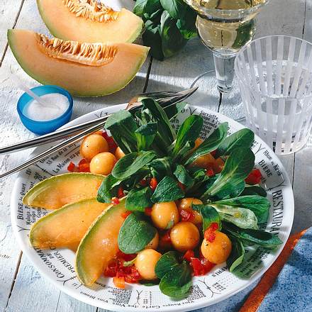 Feldsalat mit Melone & Paprika Rezept