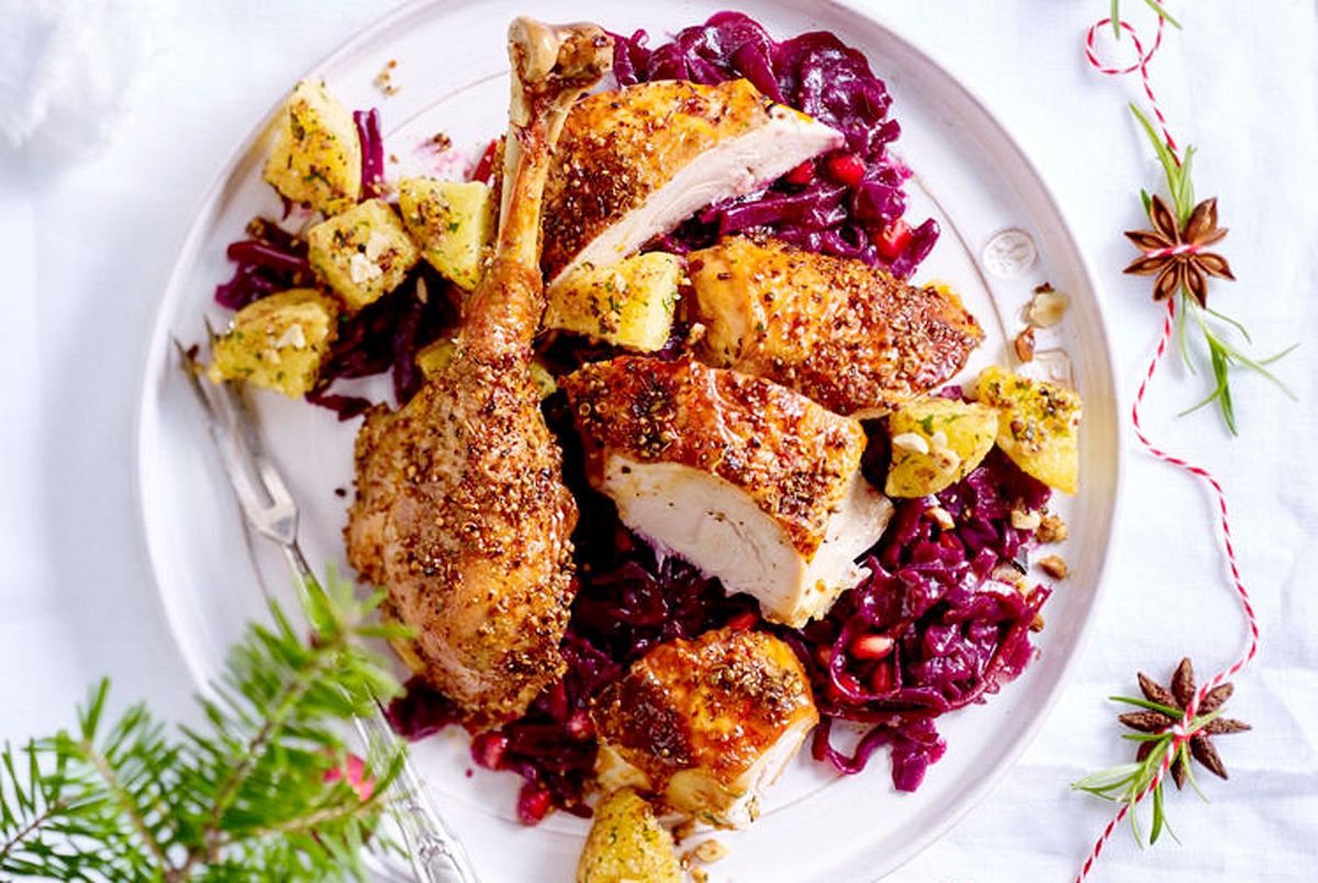 Festliche Babypute mit  Granaten-Rotkohl Rezept