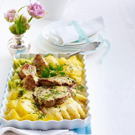 Filet-Pfännchen unter Käsebechamel-Haube Rezept Filet-Pfännchen unter Käsebechamel-Haube Rezept