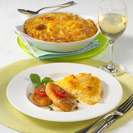 Filet-Schnitzel mit Gratin Rezept Filet-Schnitzel mit Gratin Rezept