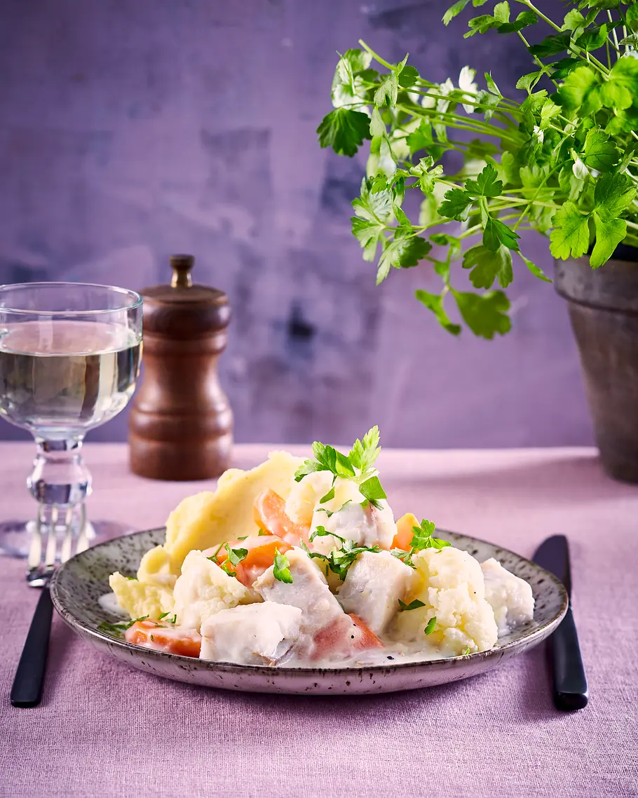 Fisch-Frikassee mit Kartoffelpüree Rezept