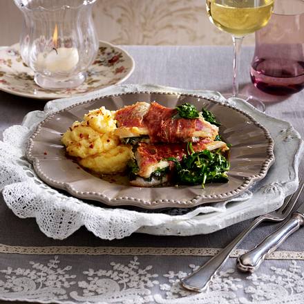 Fisch-Saltimbocca mit Rucola-Spinat-Füllung Rezept