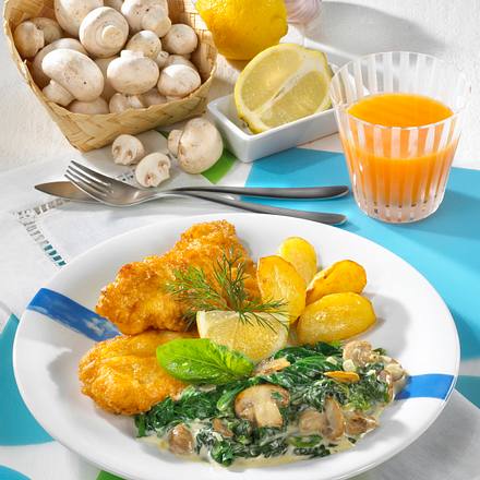 Fischfilet in Eihülle zu Rahm-Spinat Rezept Fischfilet in Eihülle zu Rahm-Spinat Rezept