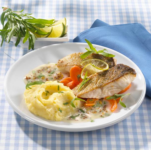 Fischfilet Mit Estragon Senf Sosse Und Limetten Kartoffelpuree Rezept Lecker