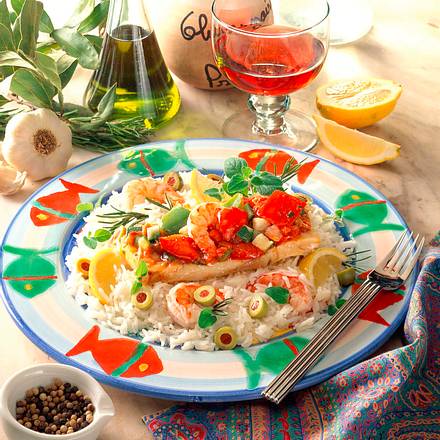 Fischfilet Ratatouille auf buntem Reis Rezept Fischfilet Ratatouille auf buntem Reis Rezept