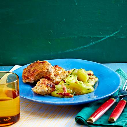Fischfrikadellen mit Speck-Kartoffelsalat und Honig-Mayo Rezept