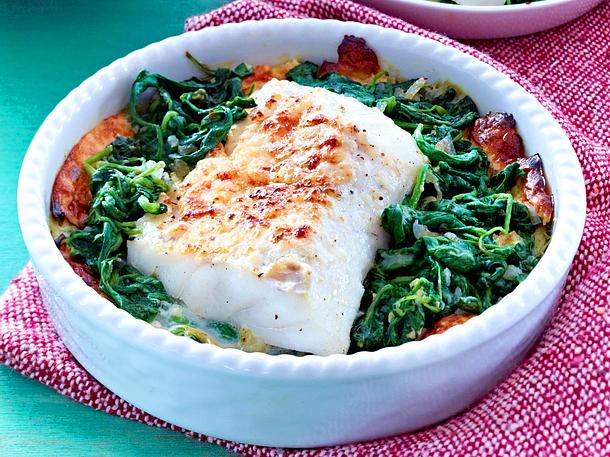 Fischgratin mit Spinat Rezept