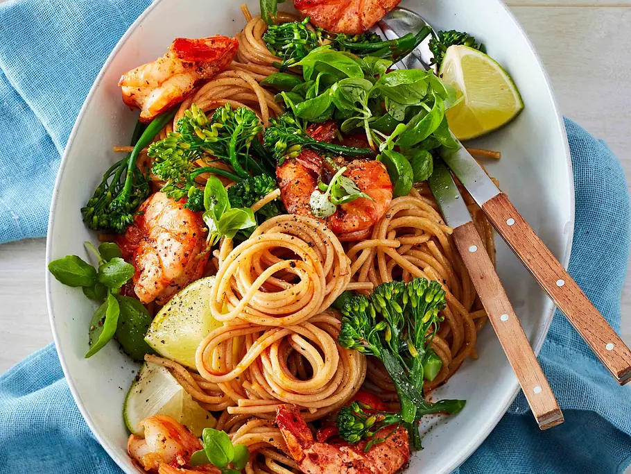 Fitness-Pasta mit Garnelen und Brokkolini Rezept Fitness-Pasta mit Garnelen und Brokkolini Rezept