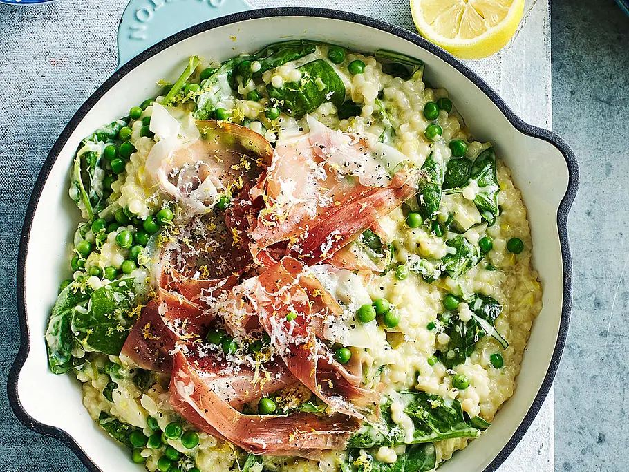 Fixes Risotto-Double mit Schinken-Käse-Topping Rezept Fixes Risotto-Double mit Schinken-Käse-Topping Rezept