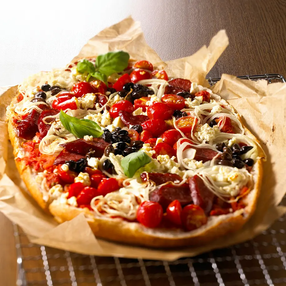 Fladenbrot-Pizza Griechenland Rezept Fladenbrot-Pizza Griechenland Rezept