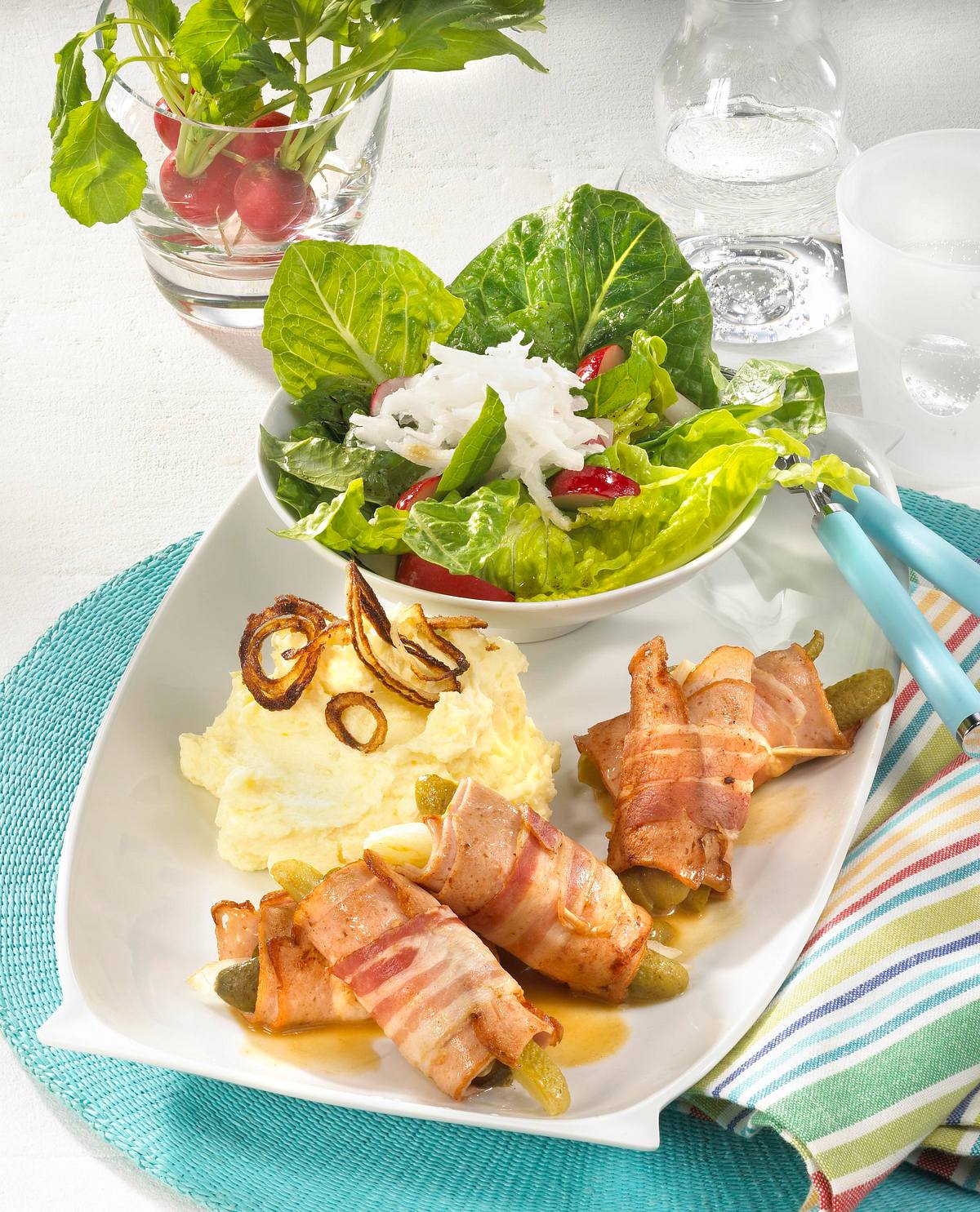 Fleischkäse-Rouladen mit Radieschensalat Rezept