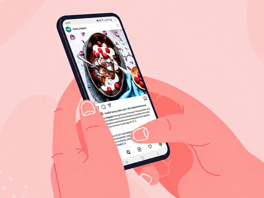 Folge LECKER jetzt auf Social Media Smartphone mit einem Bild von der LECKER-Instagram Startseite