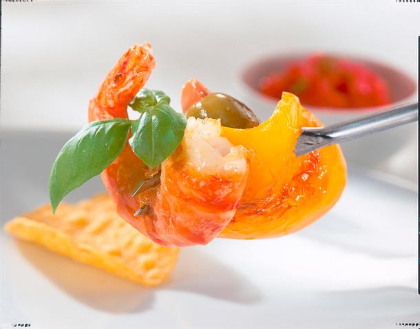 Fonduespieß mit Scampi Rezept Fonduespieß mit Scampi Rezept