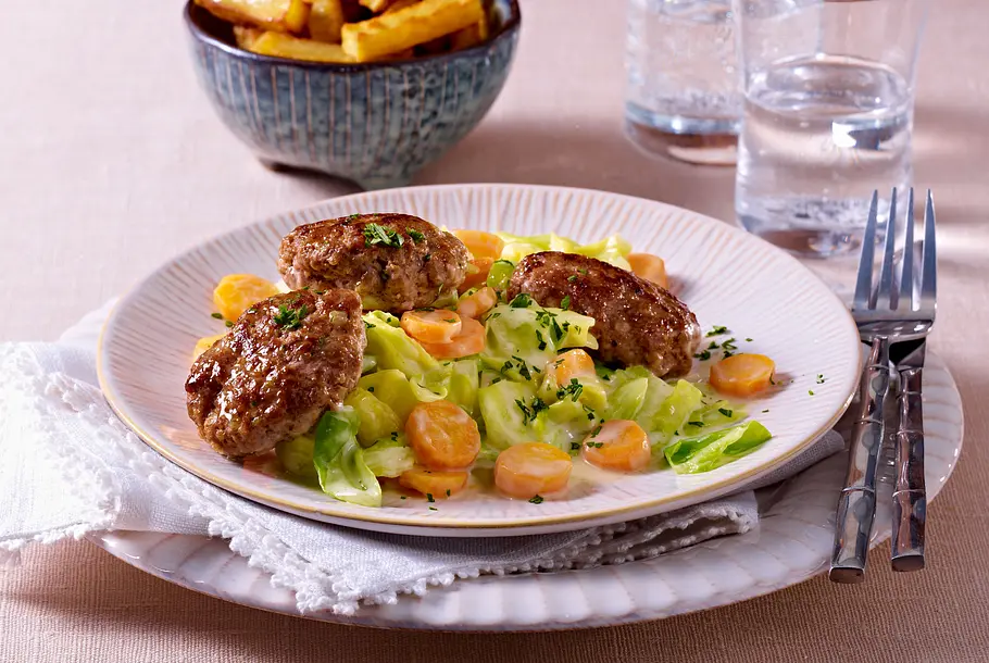 Frikadellen auf gestowtem Gemüse Rezept Frikadellen auf gestowtem Gemüse Rezept