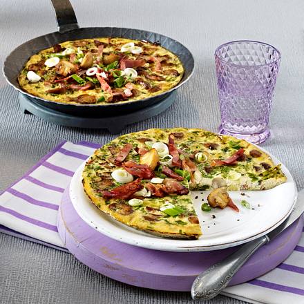 Frittata mit Kochschinken, Champignons und Lauchzwiebeln (4 Zutaten 1 Gericht) Rezept