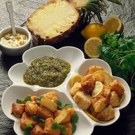 Frittierte Ananas und Kabeljau-Happen Rezept