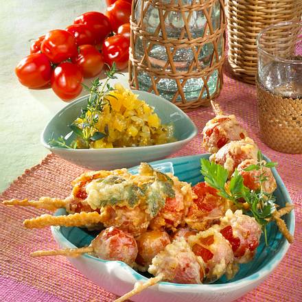 Frittierte Tomatenspieße Rezept Frittierte Tomatenspieße Rezept