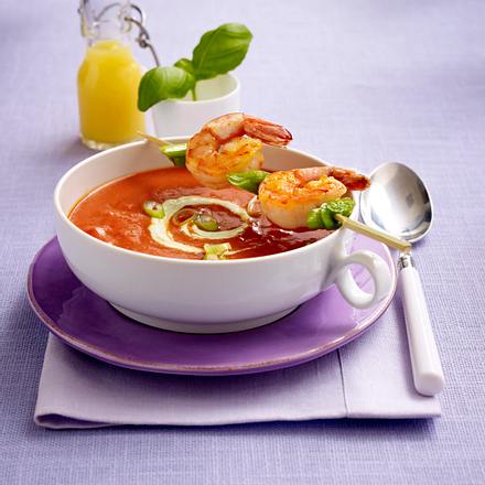 Fruchtige Tomatensuppe mit Garnelenspieß (Trennkost - Eiweiß) Rezept