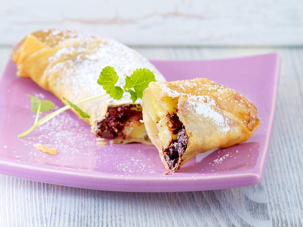 Frühlingsrollen mit Banane und Schokolade Rezept