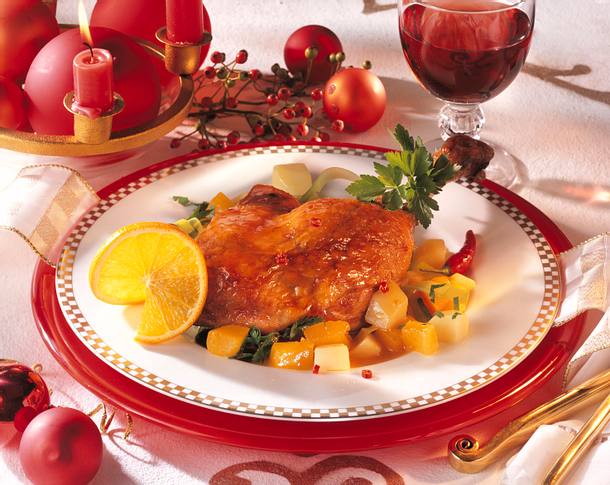 Gänsekeulen mit Kürbis-Kartoffel-Boulliongemüse Rezept