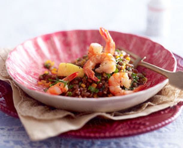 Garnelen auf Balsamico-Linsensalat Rezept Garnelen auf Balsamico-Linsensalat Rezept