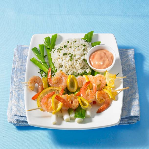 Garnelen-Spieße mit Lauchzwiebeln Rezept Garnelen-Spieße mit Lauchzwiebeln Rezept