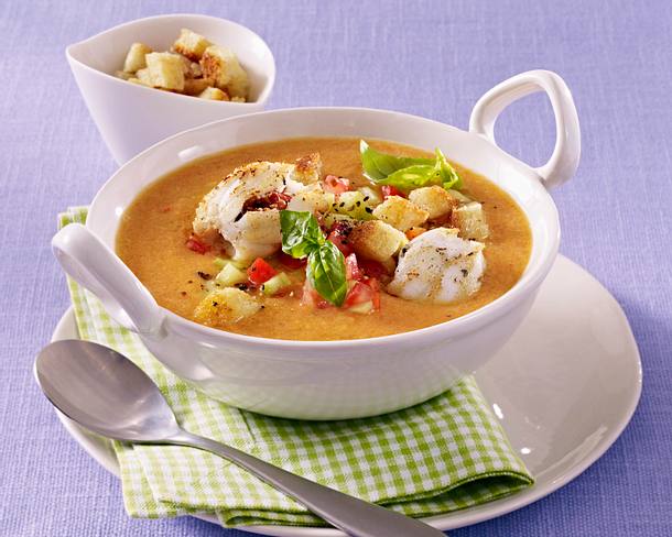 Gazpacho mit gefülltem Seeteufel Rezept Gazpacho mit gefülltem Seeteufel Rezept