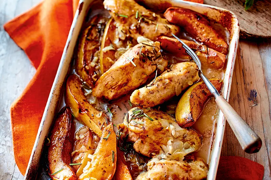 Gebackenes Hähnchen mit Quitten Rezept Gebackenes Hähnchen mit Quitten Rezept