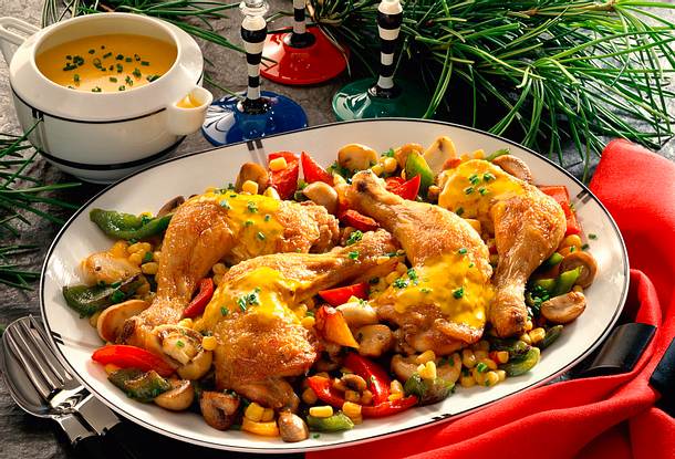 Gebratene Hähnchenkeulen mit Currysoße Rezept Gebratene Hähnchenkeulen mit Currysoße Rezept