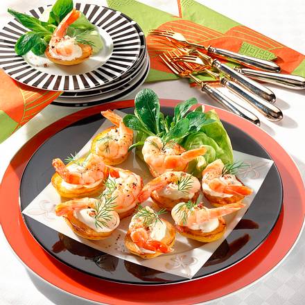Gebratene Kartöffelchen mit Garnelen Rezept Gebratene Kartöffelchen mit Garnelen Rezept
