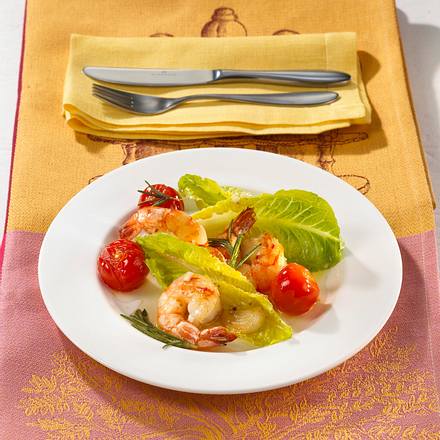 Gebratene Knoblauch-Garnelen auf Salat Rezept Gebratene Knoblauch-Garnelen auf Salat Rezept