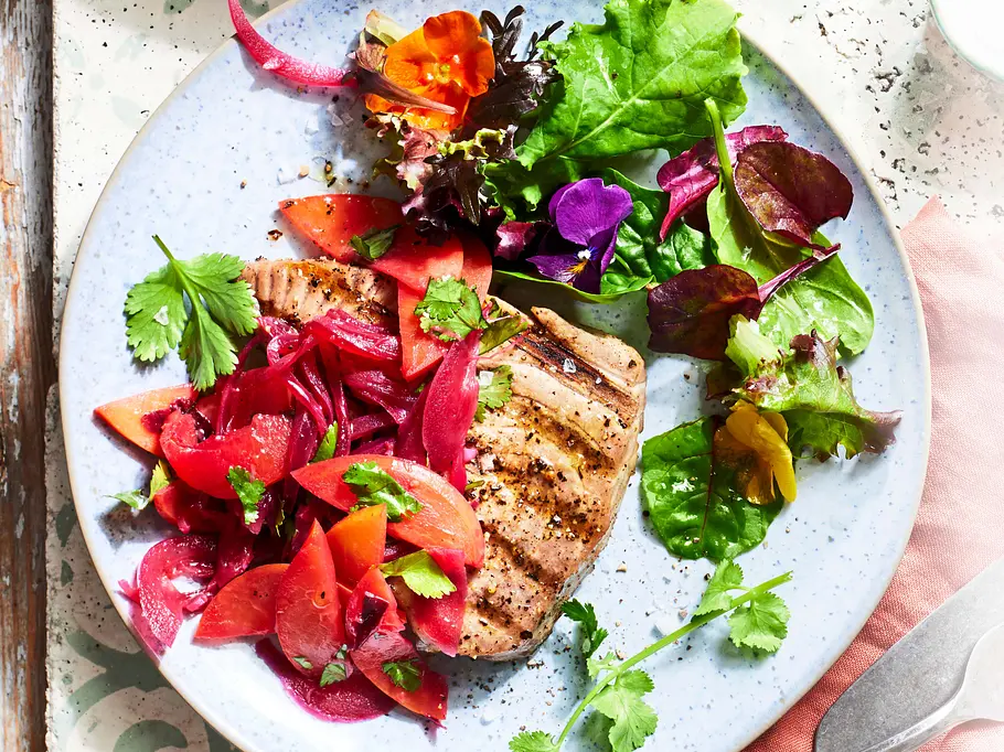 Gebratene Thunfischsteaks zu Nektarinensoße Rezept Gebratene Thunfischsteaks zu Nektarinensoße Rezept