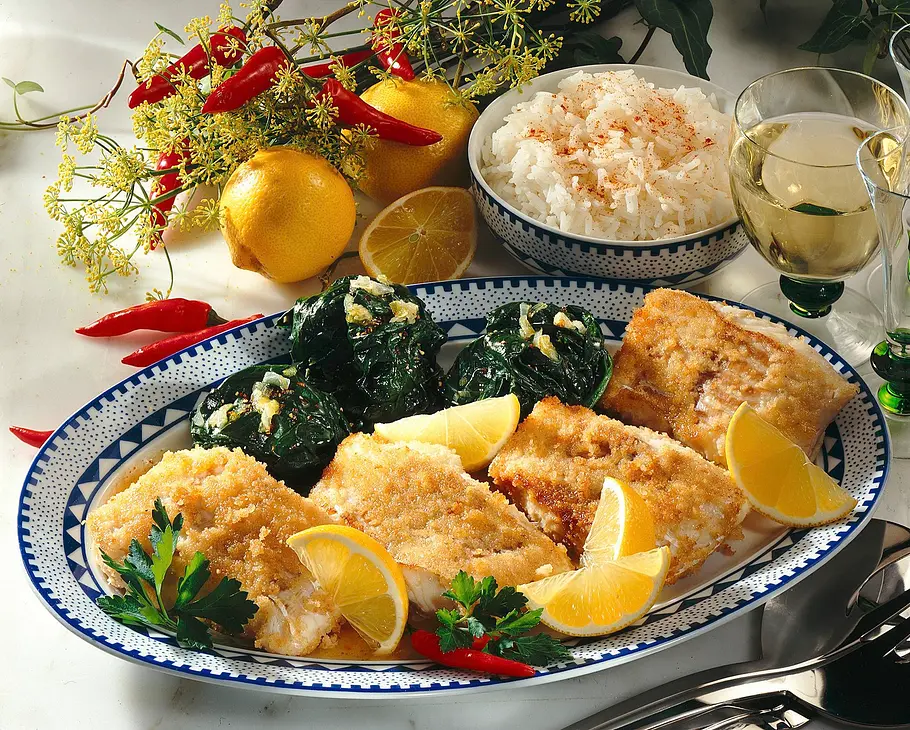 Gebratener Lengfisch mit Spinatbällchen Rezept Gebratener Lengfisch mit Spinatbällchen Rezept