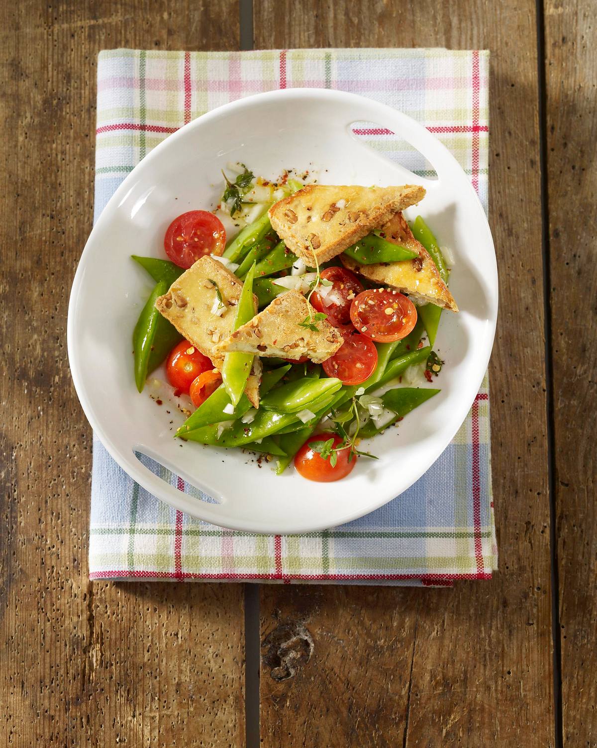 Gebratener Tofu auf lauwarmem Bohnensalat Rezept