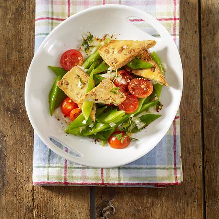 Gebratener Tofu auf lauwarmem Bohnensalat Rezept