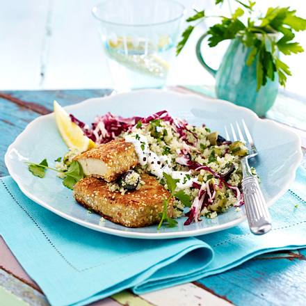 Gebratener Tofu zu Couscoussalat Rezept Gebratener Tofu zu Couscoussalat Rezept