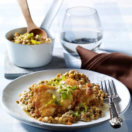 Gebratenes Pangasiusfilet auf Balsamico-Linsen Rezept Gebratenes Pangasiusfilet auf Balsamico-Linsen Rezept