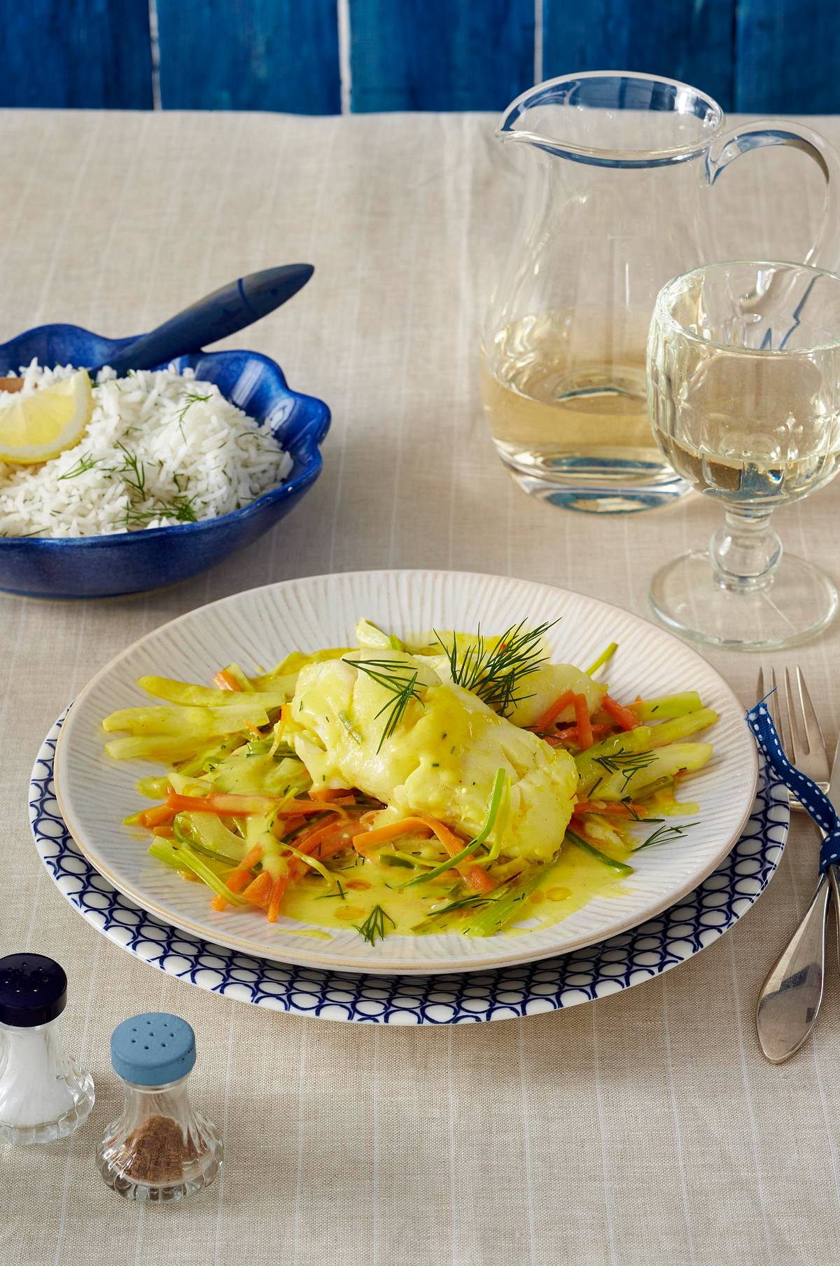 Gedünstetes Kabeljaufilet mit Safransoße auf Fenchel-Gemüse Rezept