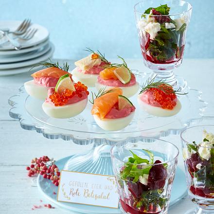 Gefüllte Eier und Rote-Bete-Salat mit Fetakäse Rezept Gefüllte Eier und Rote-Bete-Salat mit Fetakäse Rezept