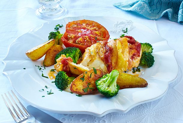 Gefüllte Fächerfilets mit Speck und Käse Rezept Gefüllte Fächerfilets mit Speck und Käse Rezept