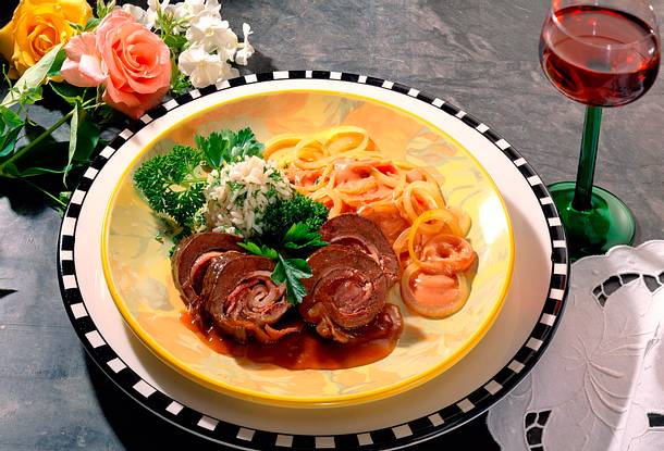 Gefüllte Leberröllchen mit Petersilien-Reis Rezept
