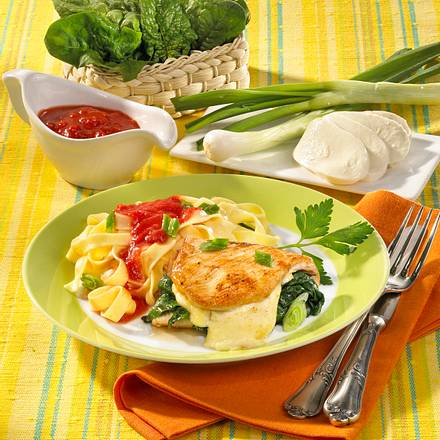 Gefüllte Putenschnitzel mit Bandnudeln Rezept