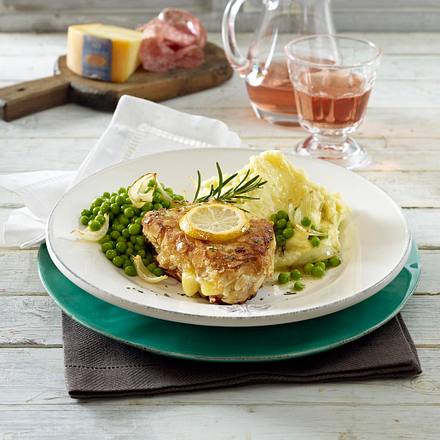 Gefüllte Putenschnitzel mit Erbsen-Zwiebel-Gemüse Rezept